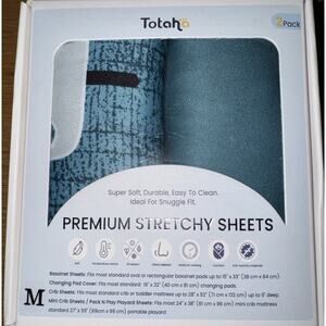 TotAha Premium Stretchy Crib Sheets (2-Pack) Silky Comfort NIB Teal/Green 32x16